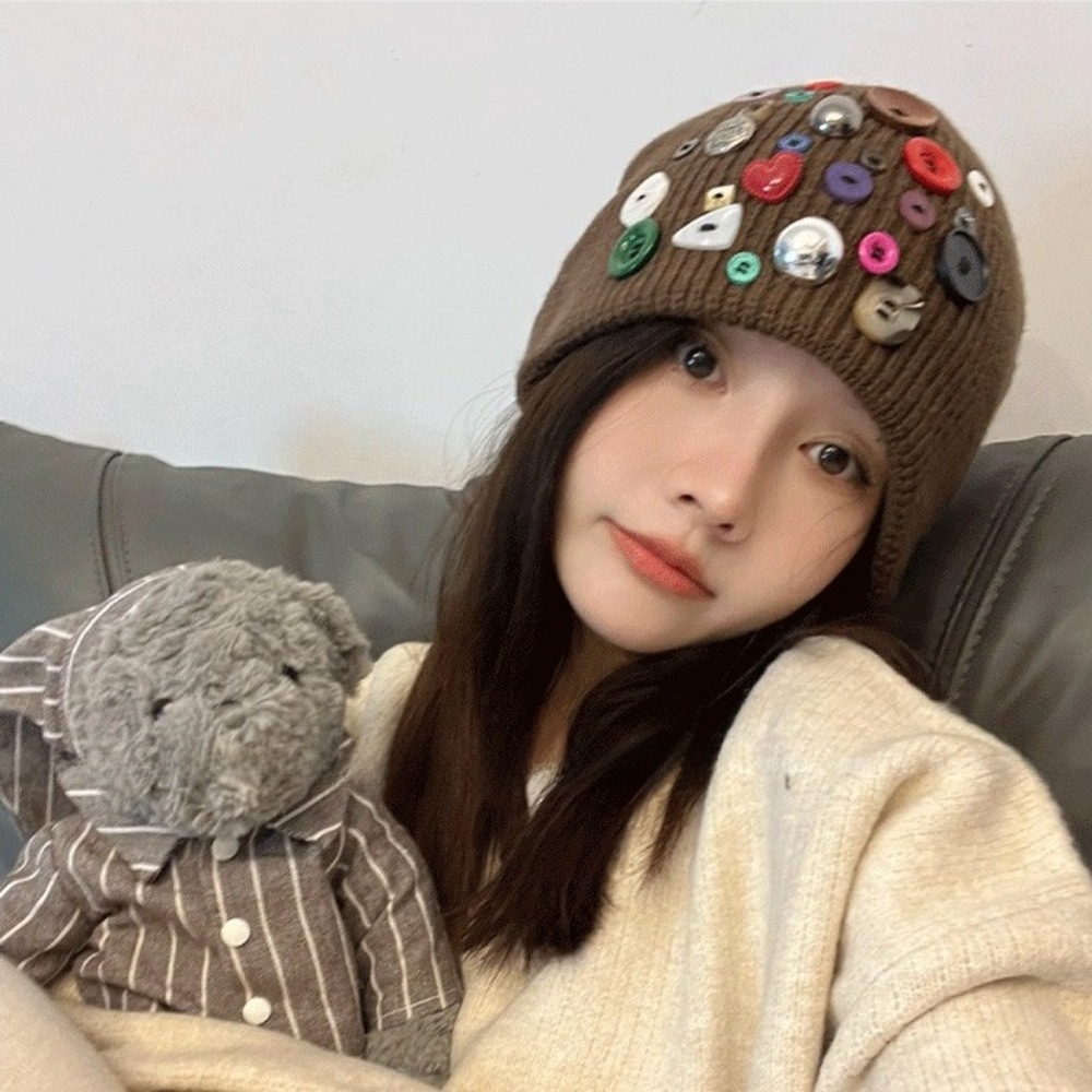 Colorful Button Beanie Hat Irr - Beanie Cuffed Knit ulasan dan harga