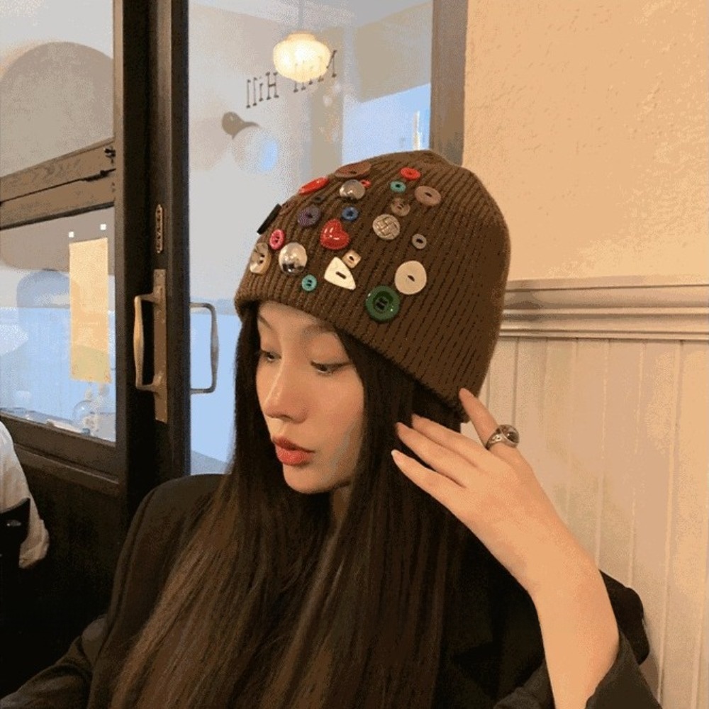 Colorful Button Beanie Hat Irr - Beanie Cuffed Knit ulasan dan harga