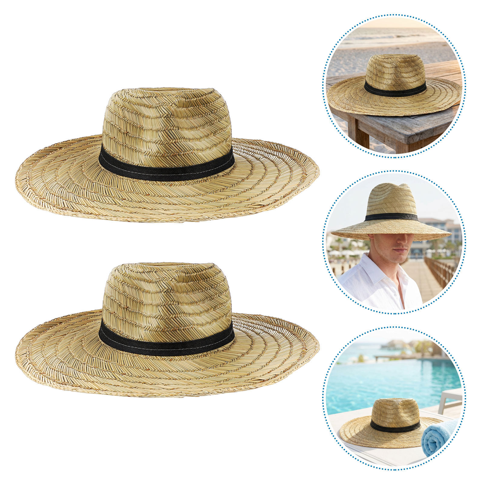 2Pcs Wide Brim Straw Hats Men  - Cowboy Hat Straw ulasan dan harga